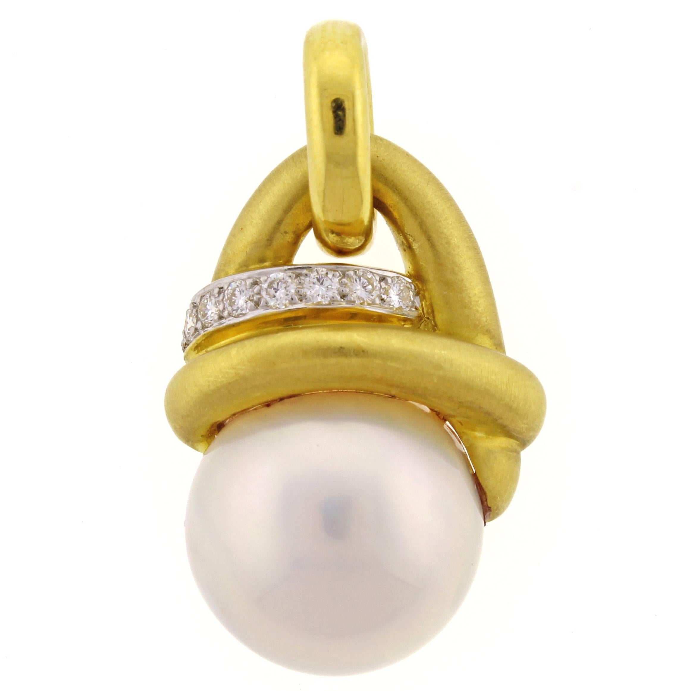 Marlene Stowe Mabe Pearl Diamond Gold Drop Pendant