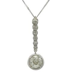 Antique French 1.41 Carat Diamond and Platinum Drop Pendant, circa 1920 5
