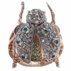 Tsavorite Diamond Silver Rose Gold Ladybug Fashion Ring