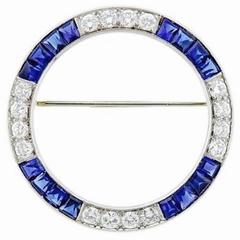1950s Diamond Sapphire Platinum Round Pin Brooch