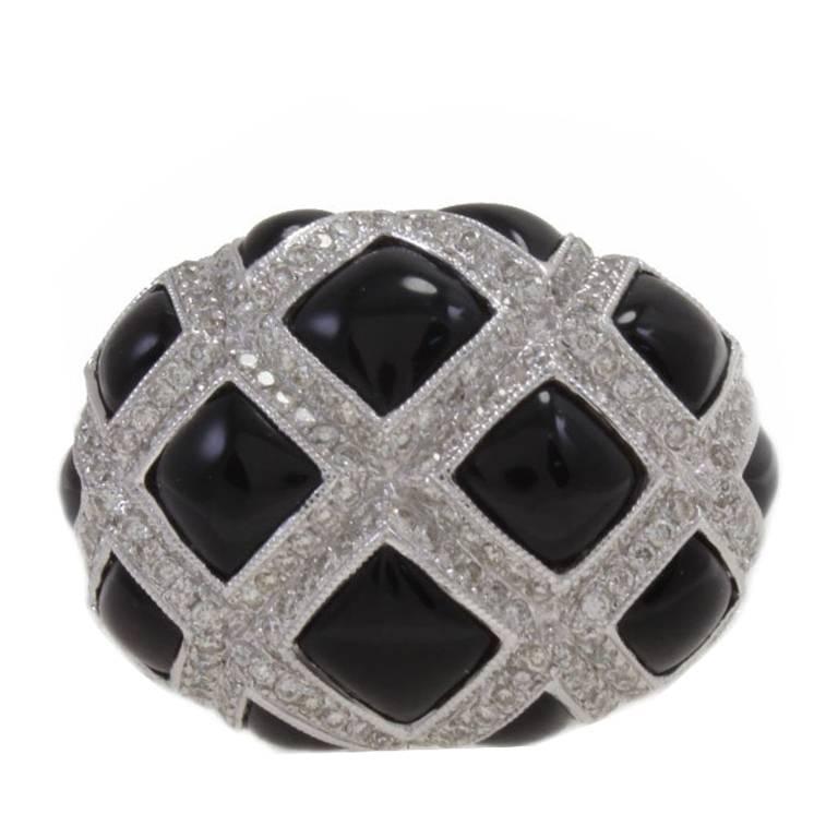 Onyx and Diamond Dome Ring For Sale