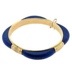 1970s Beautiful Blue Lapis Lazuli Gold Bangle Bracelet