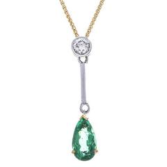 18 Carat Yellow and White Gold 1.49 Carat Emerald and Diamond Drop Necklace