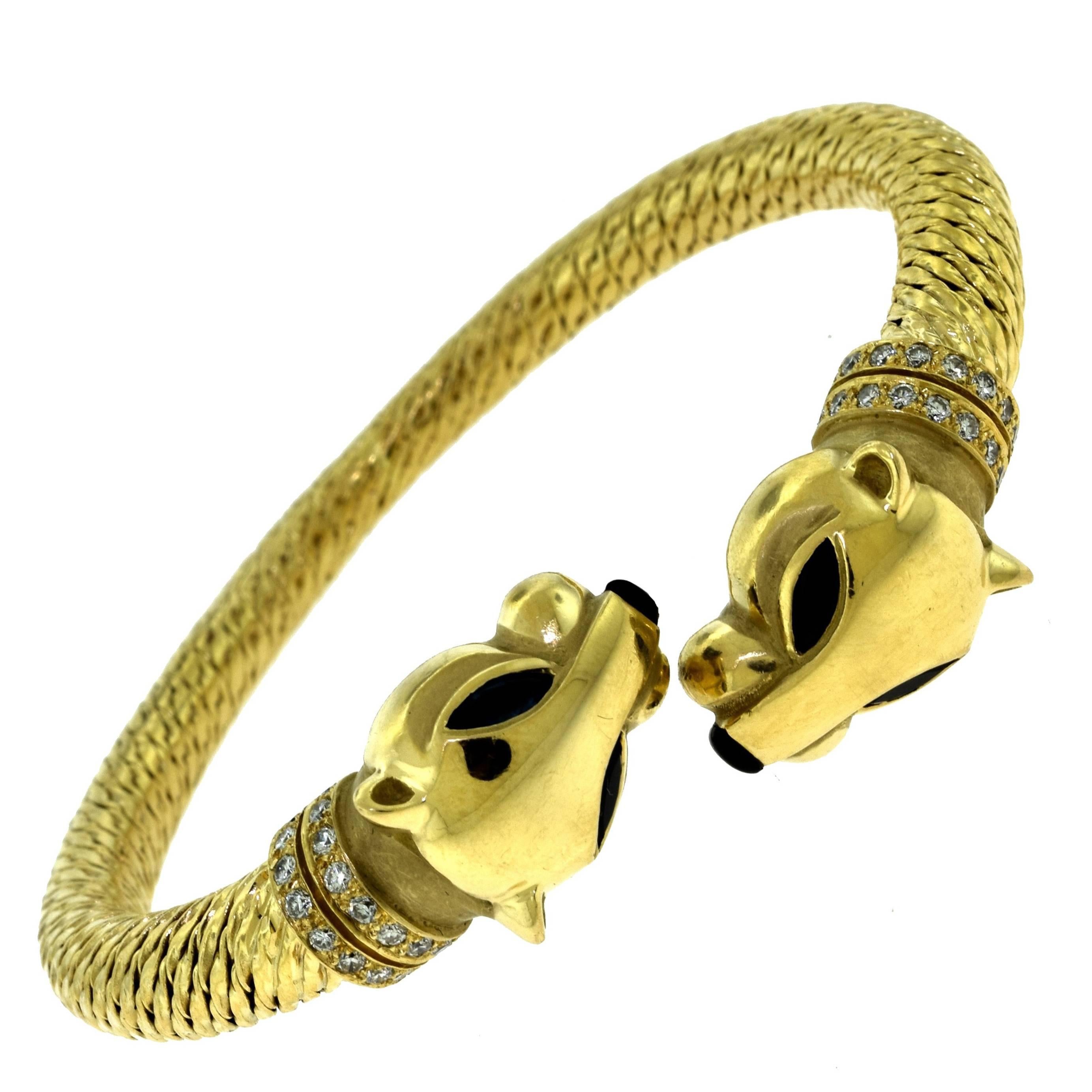 Cartier Panthère 18 Karat Yellow Gold Diamond Bracelet with Diamonds Black Onyx For Sale