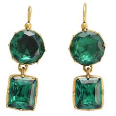 Antique Georgian Vibrant Green Paste Earrings