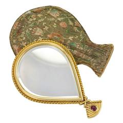 Miroir à main Cartier Retro Gold avec étui en soie d'origine