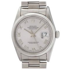 Rolex Stainless Steel Datejust Roman Rhodium Dial Wristwatch Ref 16200