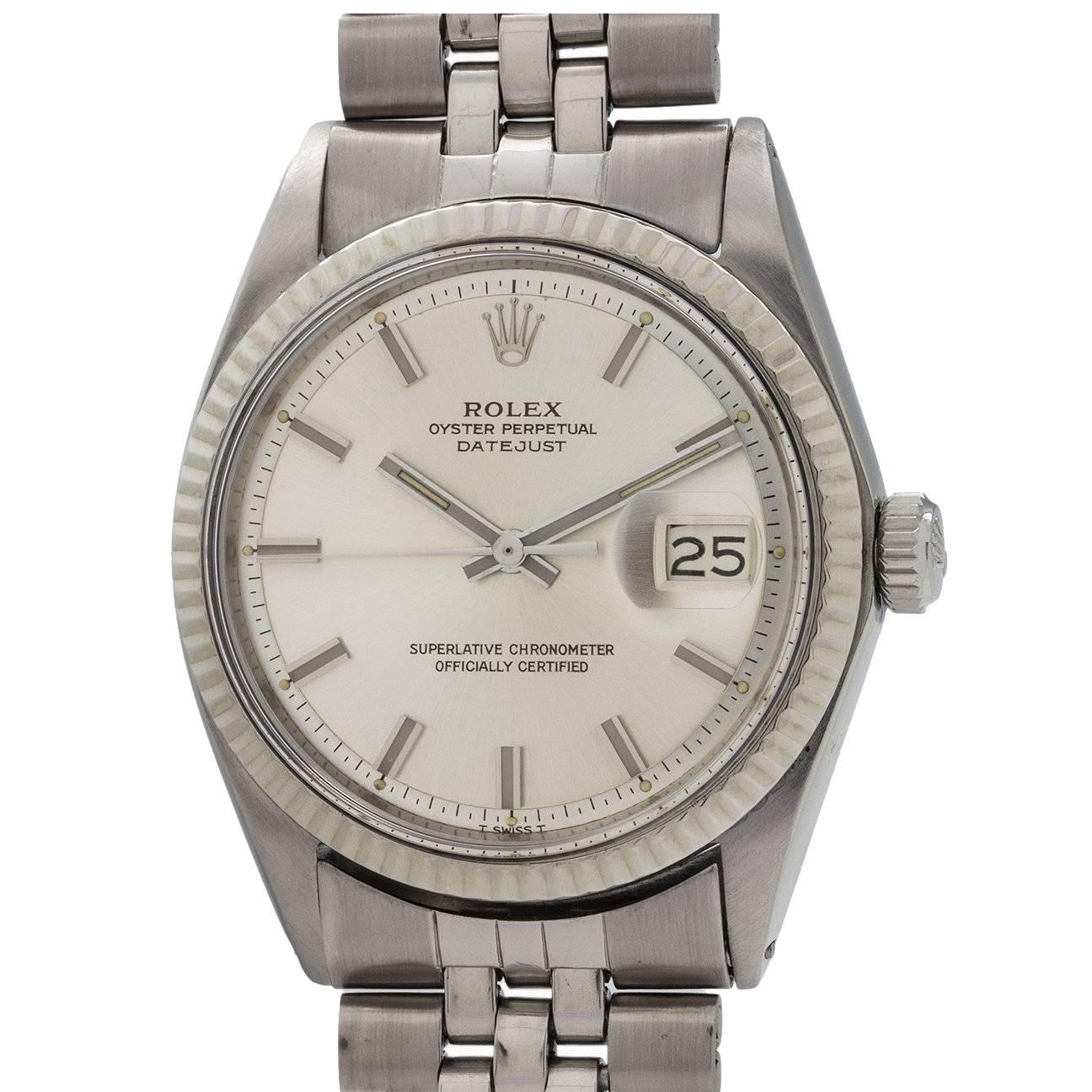 Rolex White Gold Stainless Steel Fat Boy Datejust Wristwatch Ref 1601