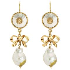 Couleurs de Geraldine Yellow Gold Dangle Pearl Earrings Interchangeable