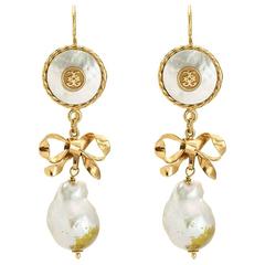 Couleurs de Geraldine Yellow Gold Dangle Pearl Earrings Interchangeable