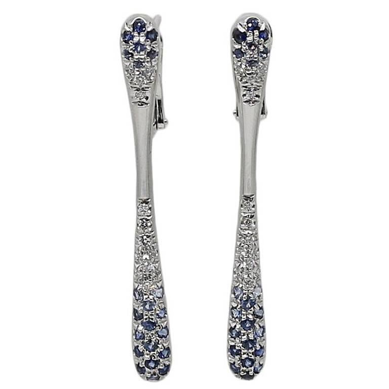 Sapphire Diamond White Gold dangle Earrings For Sale