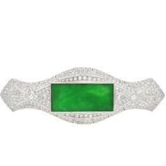 Jadeite Jade Diamond White Gold Brooch Pin 6