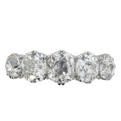 Late Victorian 3.50 Carat Old Cushion Cut Diamond Five-Stone Ring, circa 1900s 11