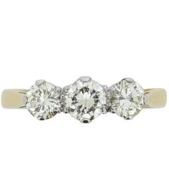 Late Victorian 1.00 Carat Three-Stone Old Cut Diamond Ring, circa 1900s 12