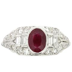 Vintage Art Deco-Inspired Ruby and Diamond Cluster Ring, circa 1950s