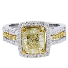 3.03 Carat Fancy Yellow and White Diamond White Gold Engagement Ring
