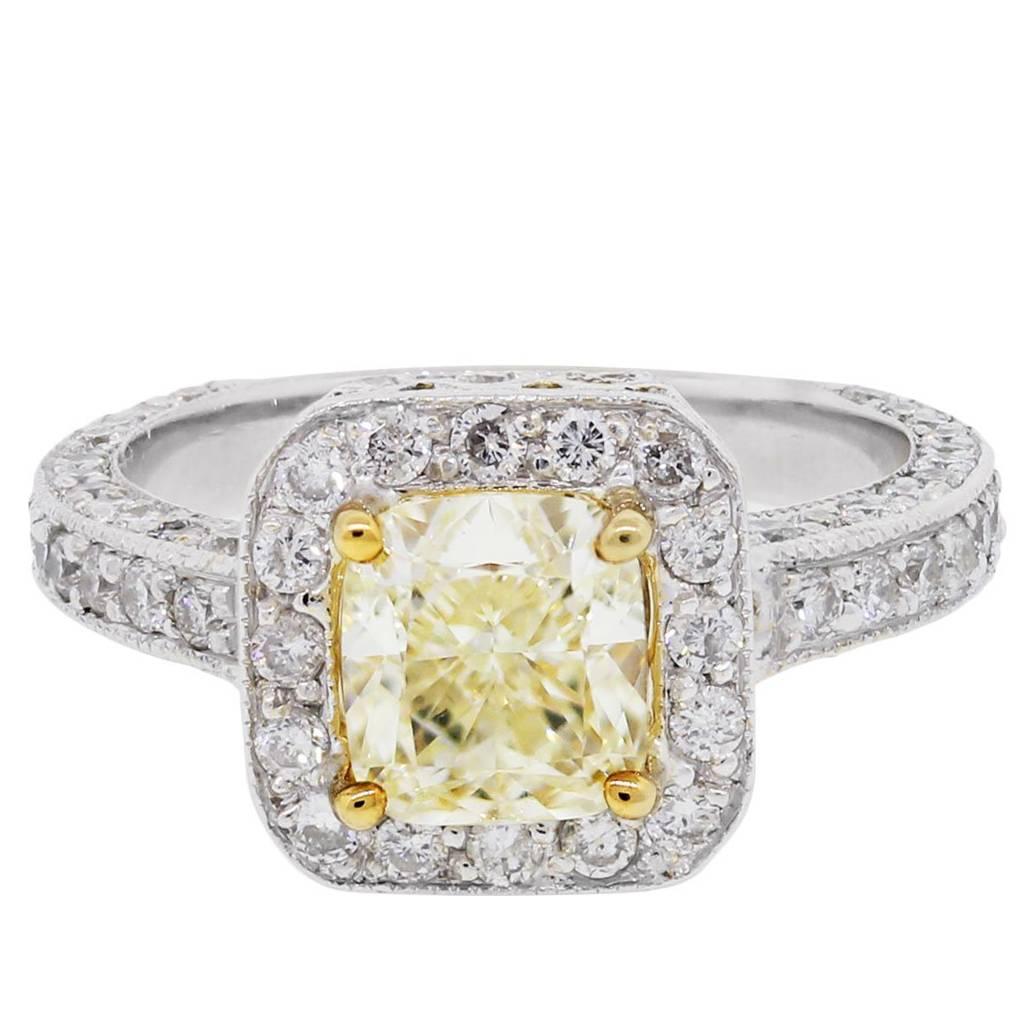 2.61 Carat Diamond Halo white and yellow gold Engagement Ring