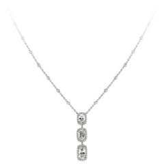 Fashionable Three-Stone Diamond Halo Pendant Necklace