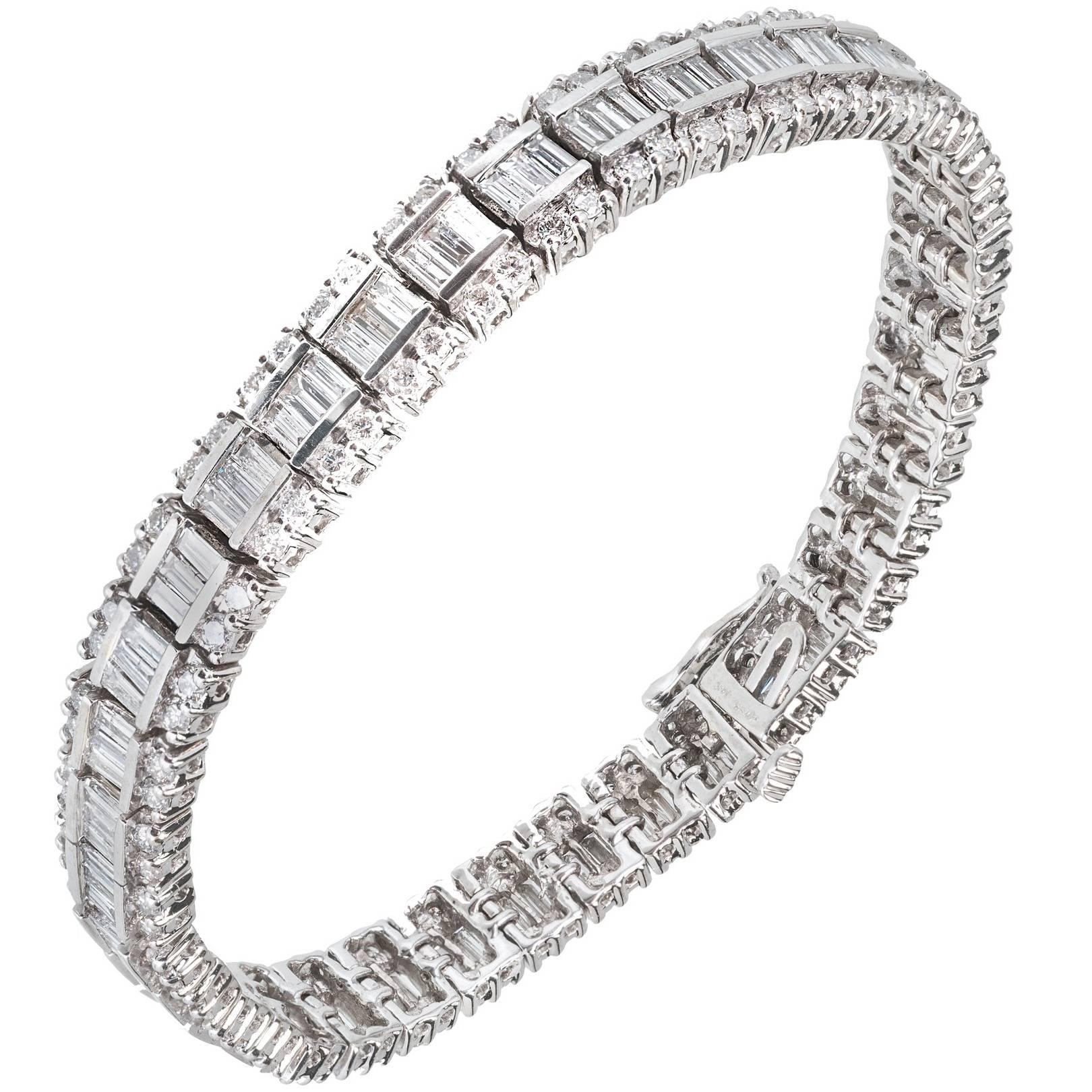 5.17 Carat Round Baguette Diamond Gold Bracelet For Sale