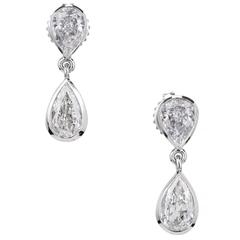 Peter Suchy Pear Shaped Diamond Platinum Bezel Dangle Earrings