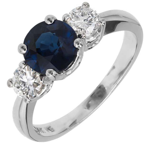 GIA Certified 1.74 Carat Sapphire Diamond Gold Three-Stone Engagement ...