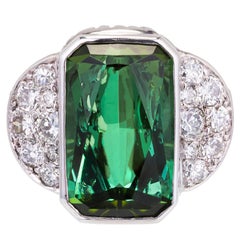 7.46 Carat Green Tourmaline Pavé Diamond Platinum Cocktail Ring 10