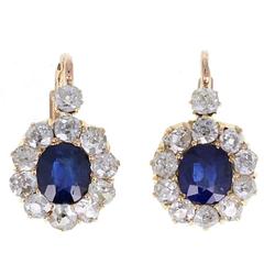 Antique Natural Sapphire Old Cut Diamond Cluster Earrings 8