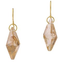 Rutilated Quartz Gold Hexagonal Earrings
