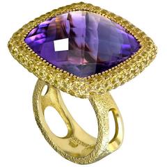 Alex Soldier Amethyst Yellow Sapphire Yellow Gold Ring One of a Kind Handmade 6