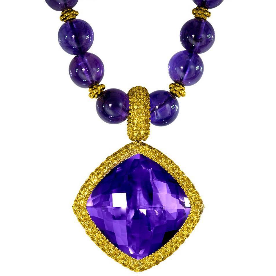 Alex Soldier Sapphire Amethyst Gold Pendant Necklace Enhancer on Amethyst Beads