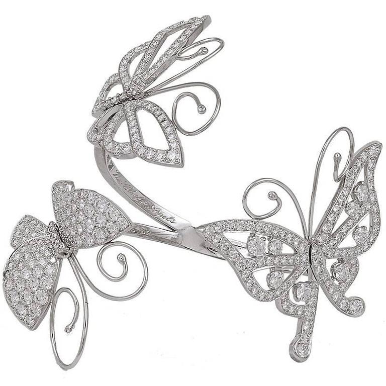 Van Cleef & Arpels Diamond Gold Butterfly Hinged Bangle Cuff Bracelet For Sale