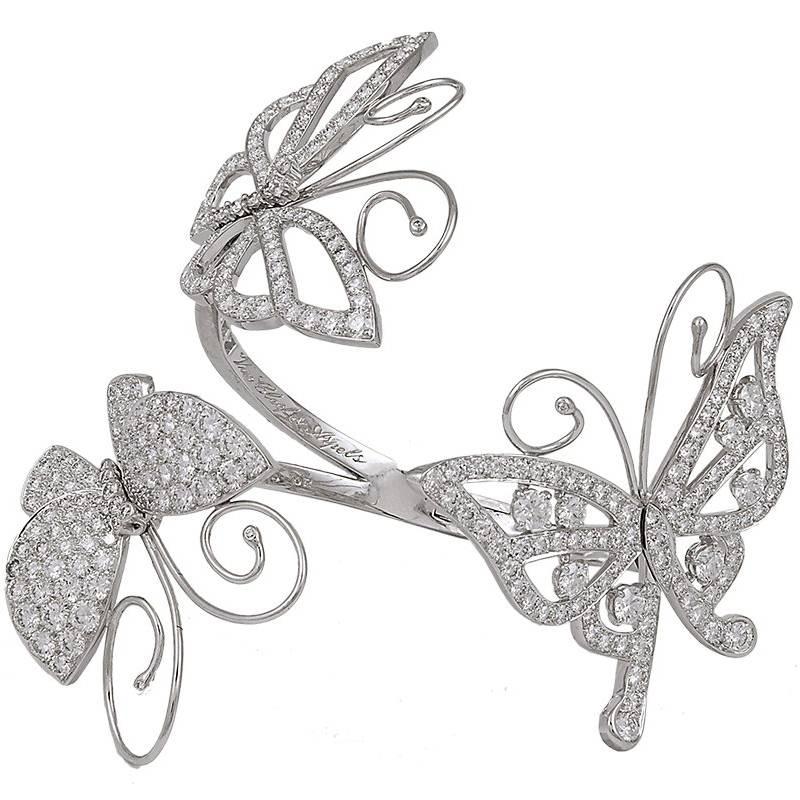 Van Cleef & Arpels Diamond Gold Butterfly Hinged Bangle Cuff Bracelet