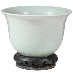 19th Century Chinese Relief Decorated Pale Green Celadon Glazed Vase