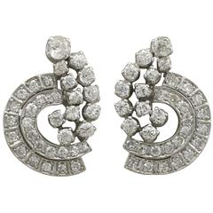 1950s 3.35 Carat Diamond White Gold Cluster Earrings