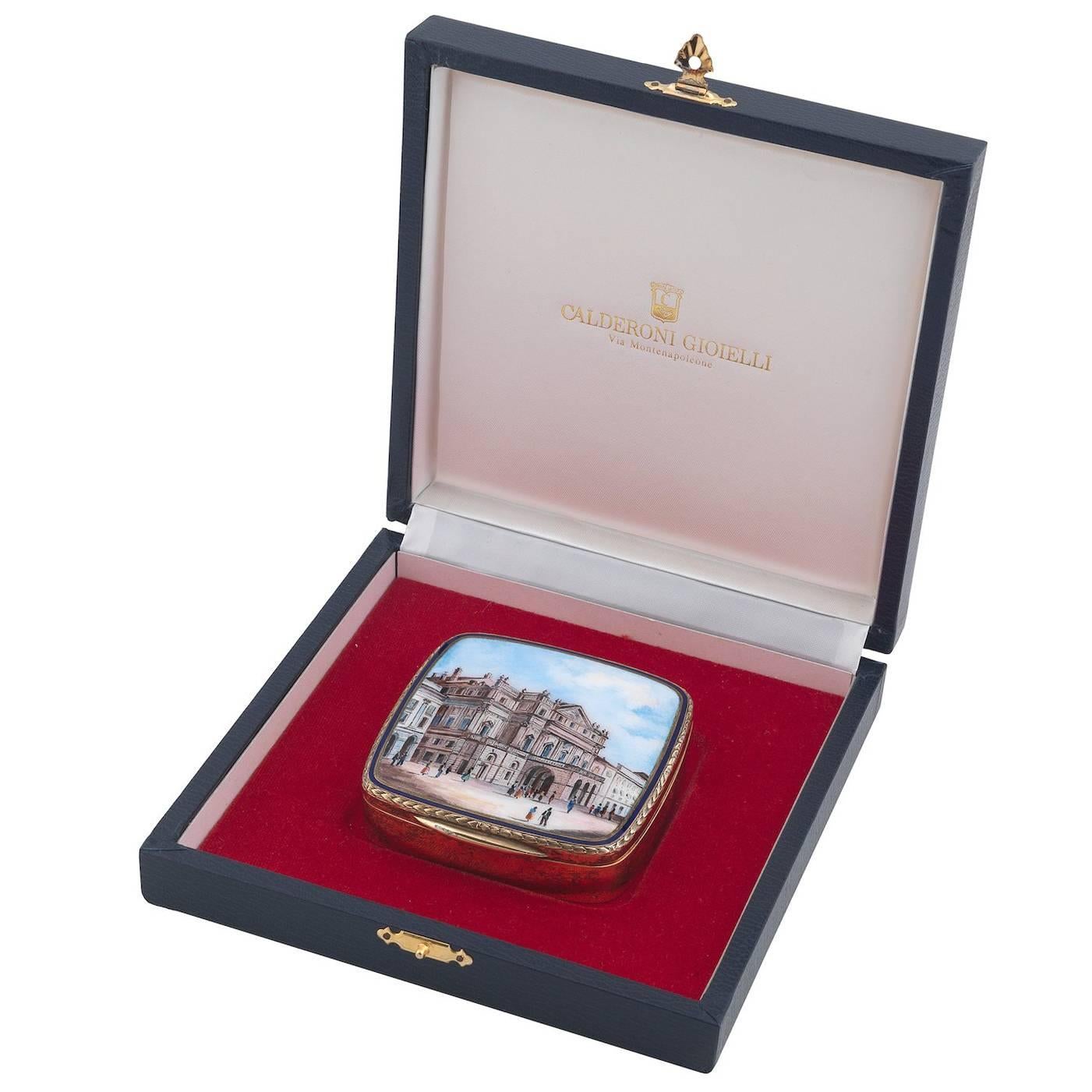 1950er Calderoni Silber vergoldet Emaille gemalt Box im Angebot