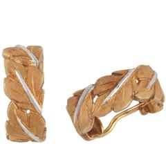 1970s Buccellati Two Color Gold Hoop Leaf Earrings 12