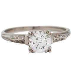 Diamond Engagement Ring Platinum 0.91ct Round Brilliant G-VS1, circa 1940s