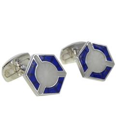 Blue White Champlevé Hand Enameled Sterling Silver Cufflinks