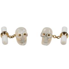 Mother of Pearl Diamond Skull Gold Cufflinks