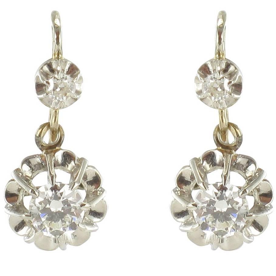 French Art Deco Numbered Diamond White Gold Drop Earrings