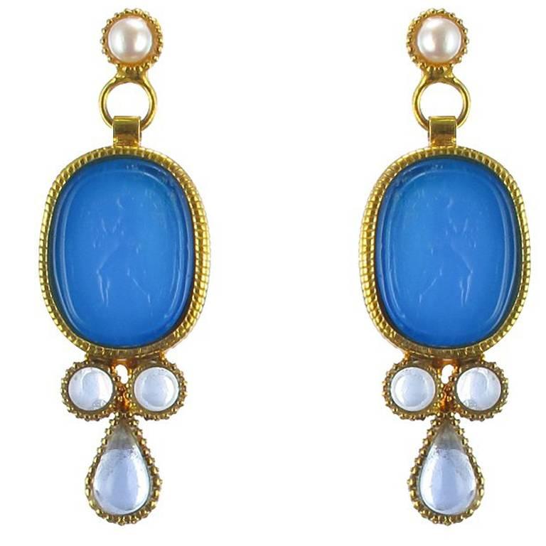 Italian Blue Cameo Vermeil Drop Earrings