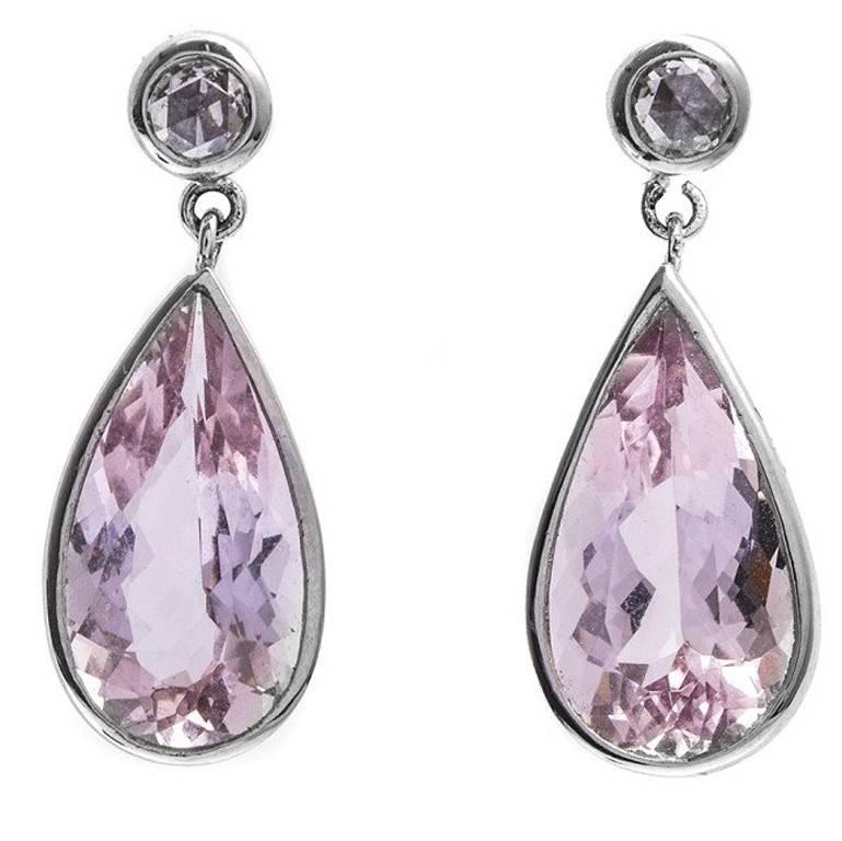6.38 Carat Pink Beryl Morganite and Diamond Drop Earrings For Sale