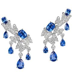Blue Sapphire Diamond White Gold Dancing Butterfly Earrings 3