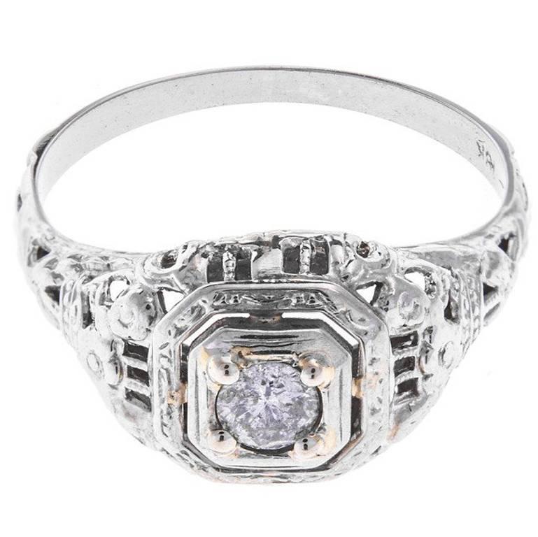 1930s White Gold 0.15 Carat Diamond Solitaire Ring