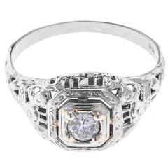 1930s White Gold 0.15 Carat Diamond Solitaire Ring
