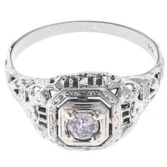 Antique 1930s White Gold 0.15 Carat Diamond Solitaire Ring