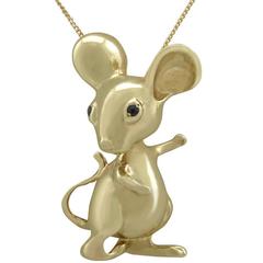 1960s Sapphire and Yellow Gold Mouse Pendant