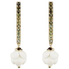 Green Tourmaline Bone Bud Gold Earrings 10