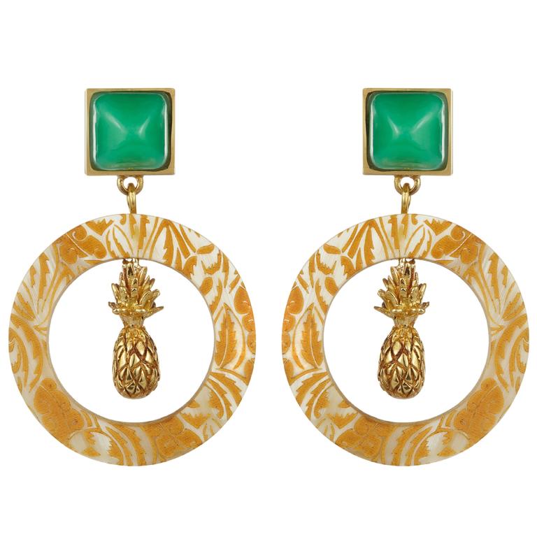 Fouche Chrysoprase Sugarloaf Pineapple Hoop Earrings For Sale at 1stDibs
