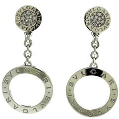 Bvlgari "Bvlgari Bvlgari" Gold Circle Drop Earrings with Pave Diamonds